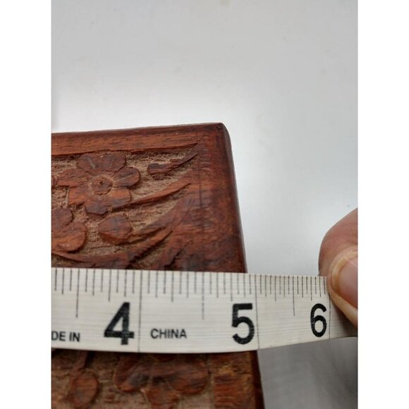 Hand-Carved Floral Wooden Keepsake Box With Hinged Lid - Picture 5 of 7